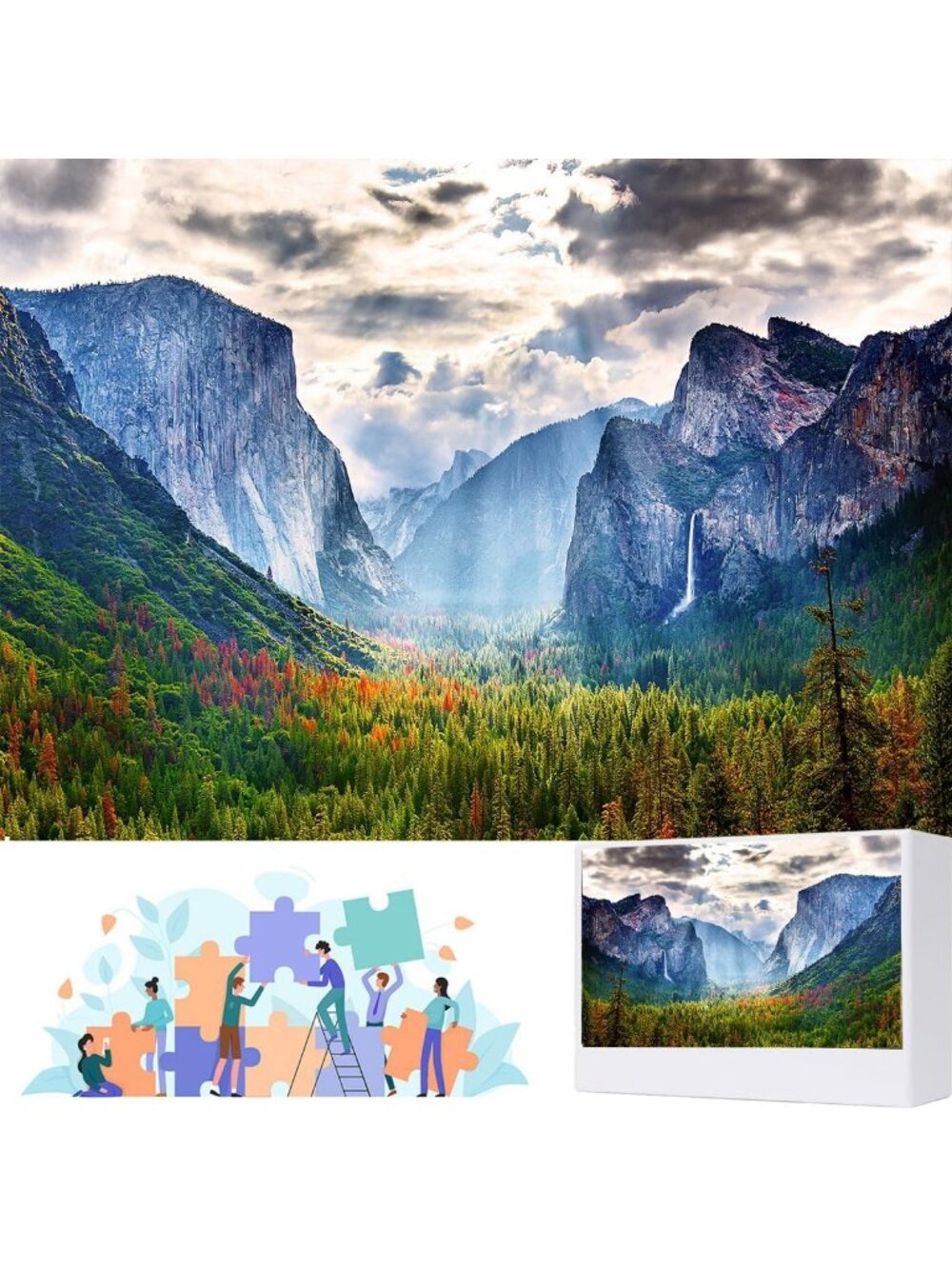 Scenic Mountain Jigsaw Puzzle, 1000 Pieces, Yosemite Park, 28"x28", Adults Fun